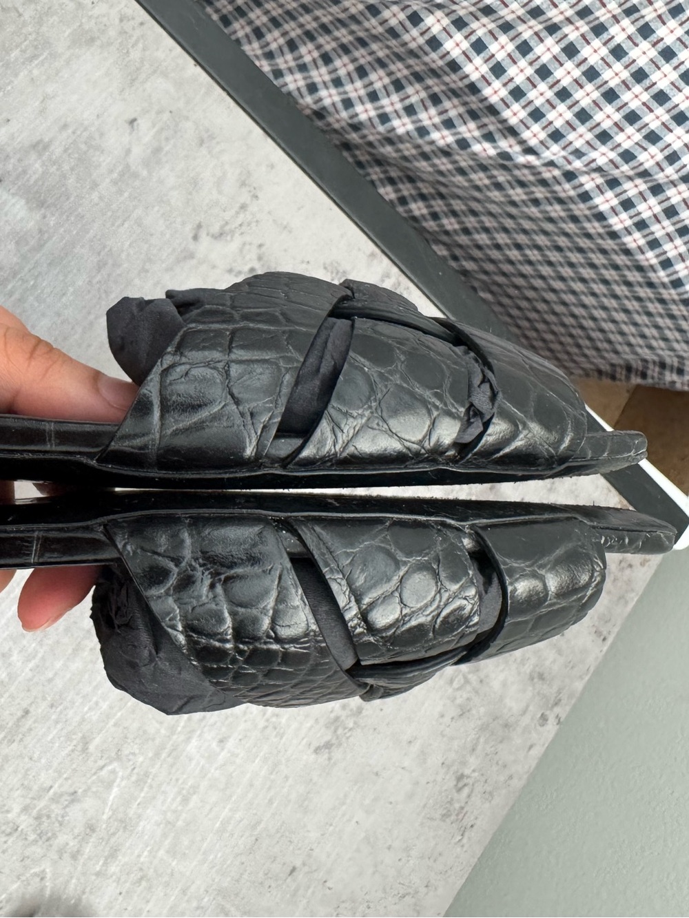 Saint Laurent Black Croc-Embossed Tribute Slide Sandals - Picture 10 of 11